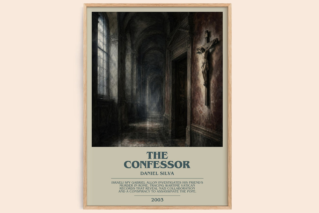 The Confessor bookish book poster by Daniel Silva – framed literary art print