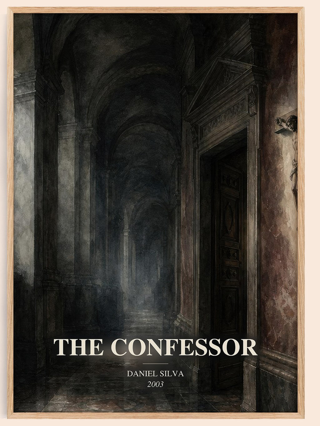 The Confessor watercolour book poster by Daniel Silva – framed literary art print