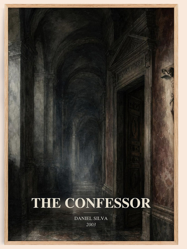 The Confessor watercolour book poster by Daniel Silva – framed literary art print