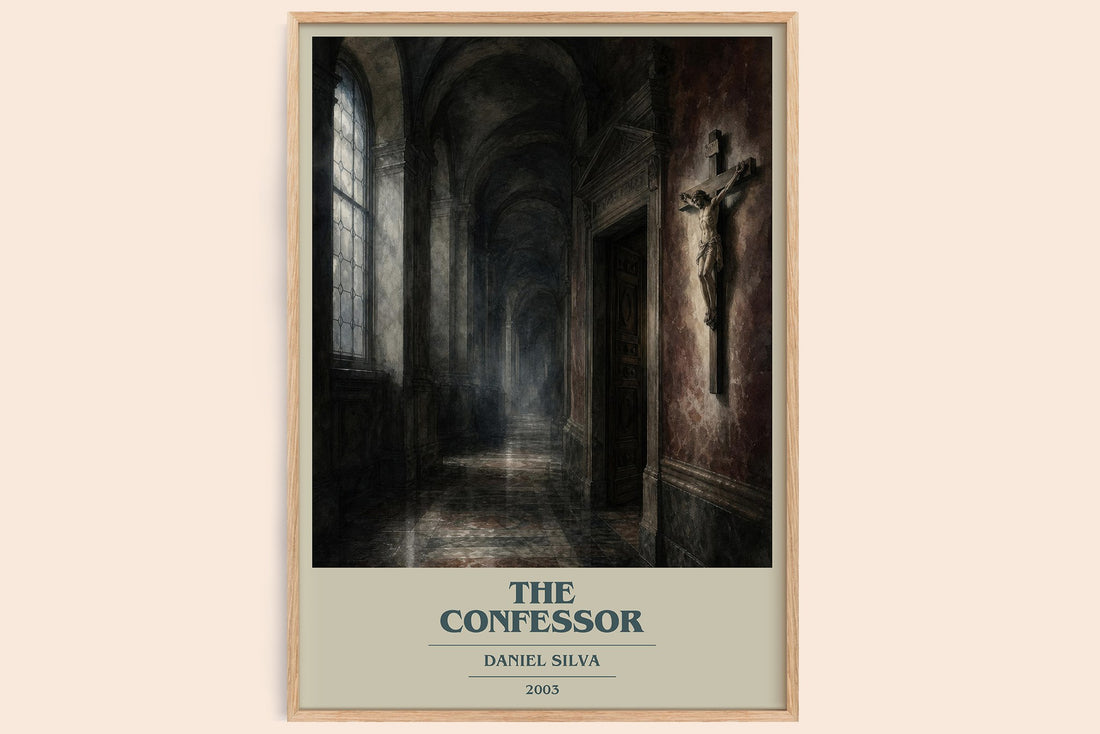 The Confessor book cover book poster by Daniel Silva – framed literary art print