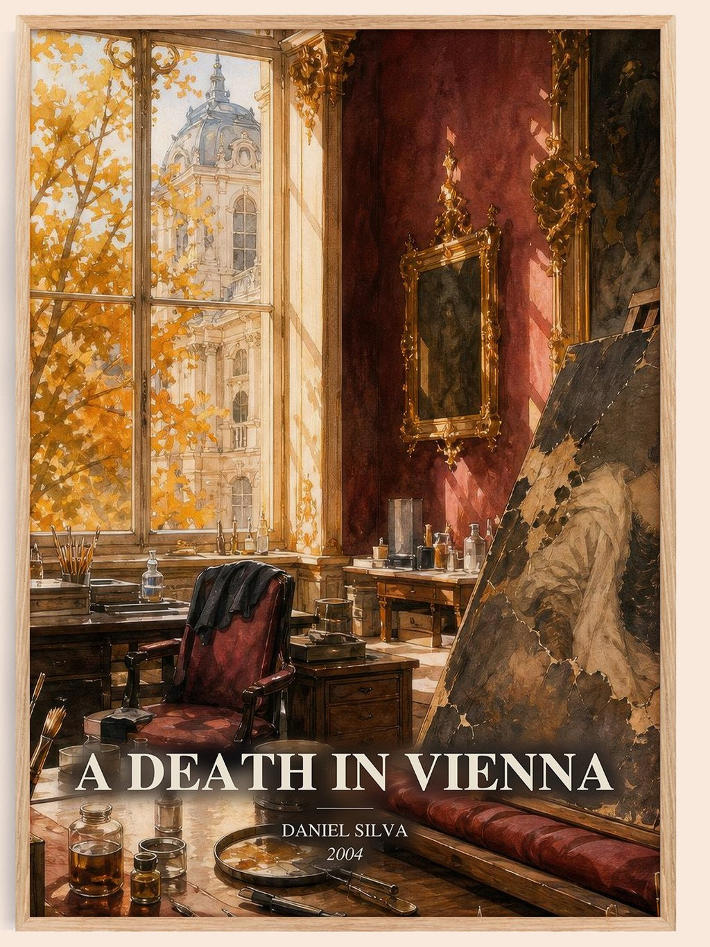 A Death in Vienna watercolour book poster by Daniel Silva – framed literary art print