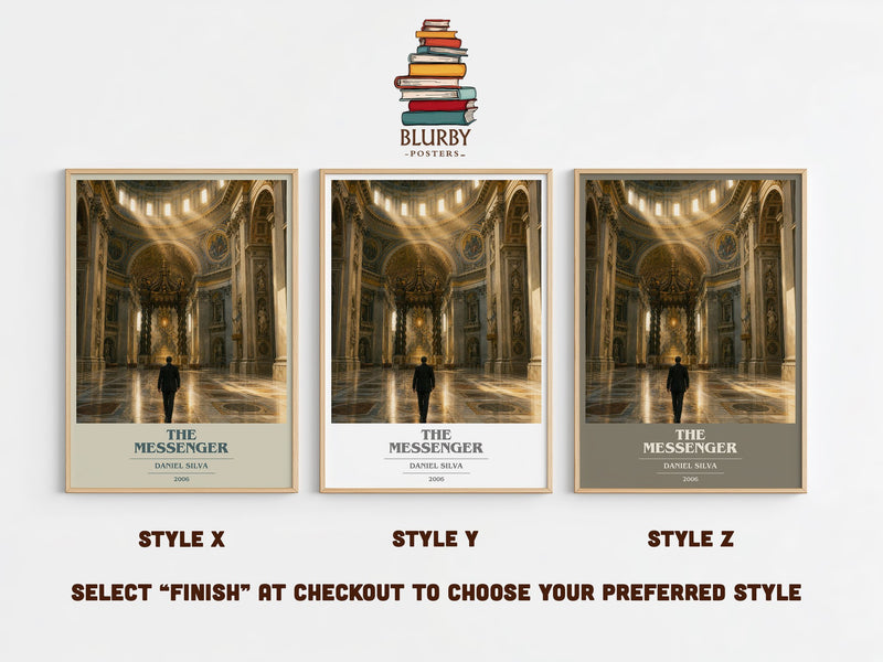 The Messenger book cover print in frame leaning in hallway – thriller wall art