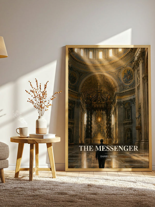 The Messenger watercolour print in frame leaning in hallway – thriller wall art