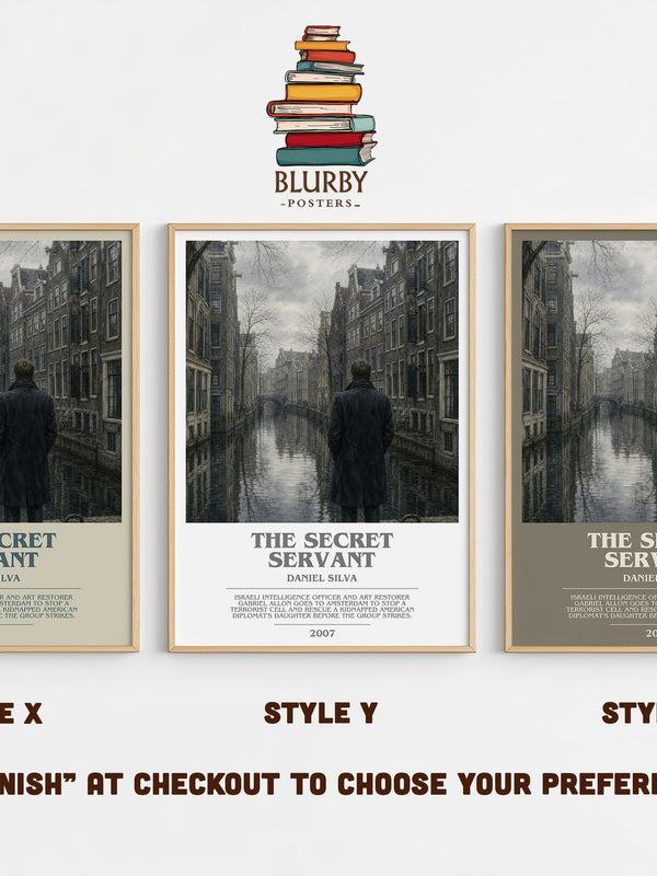 The Secret Servant bookish print in frame leaning in hallway – thriller wall art