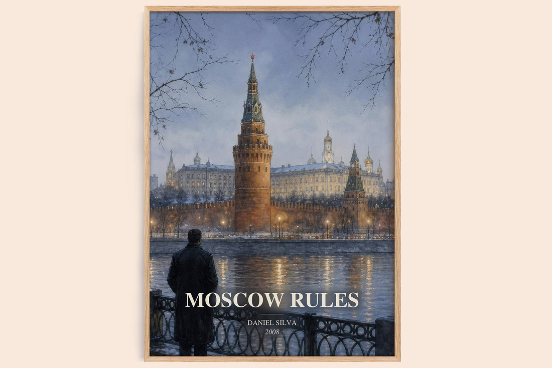 Moscow Rules watercolour book poster by Daniel Silva – framed literary art print