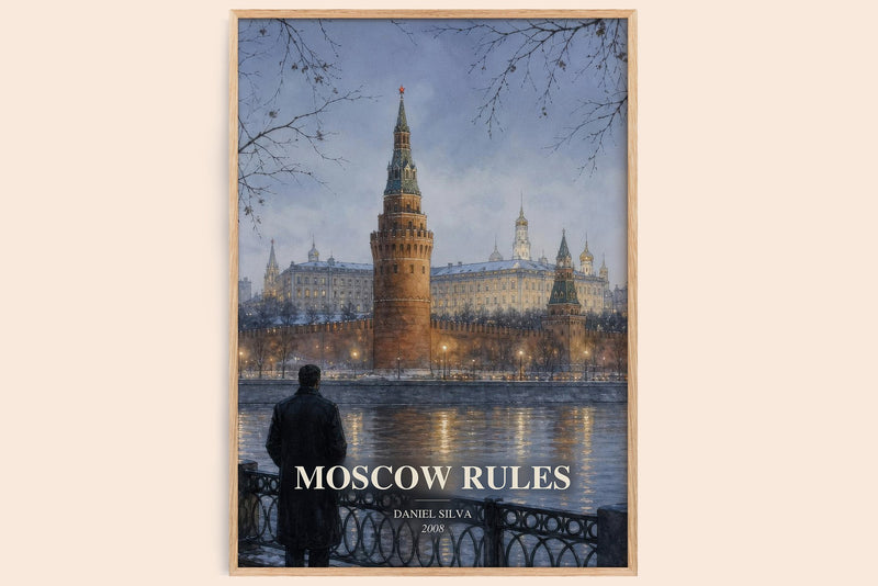Moscow Rules watercolour book poster by Daniel Silva – framed literary art print