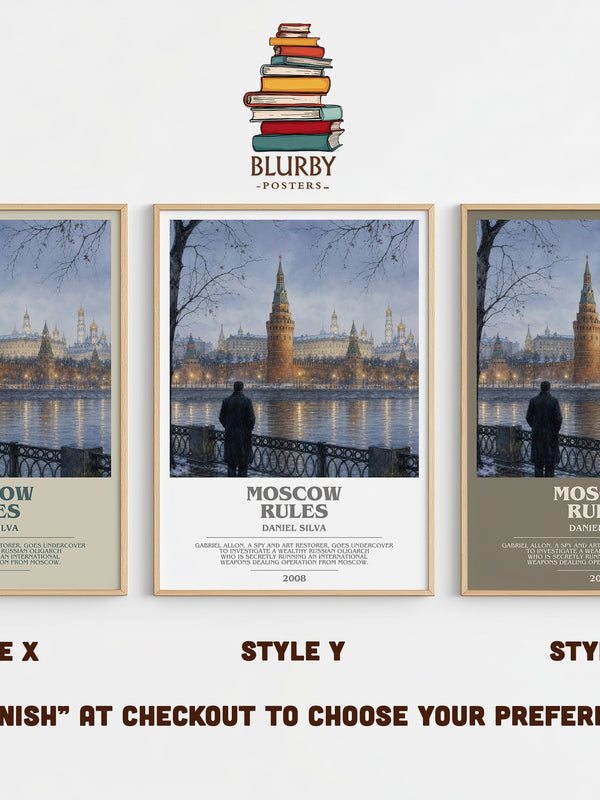 Moscow Rules bookish print in frame leaning in hallway – thriller wall art