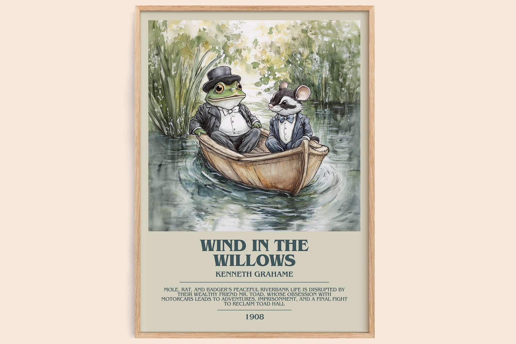The Wind in the Willows bookish book poster by Kenneth Grahame – framed literary art print