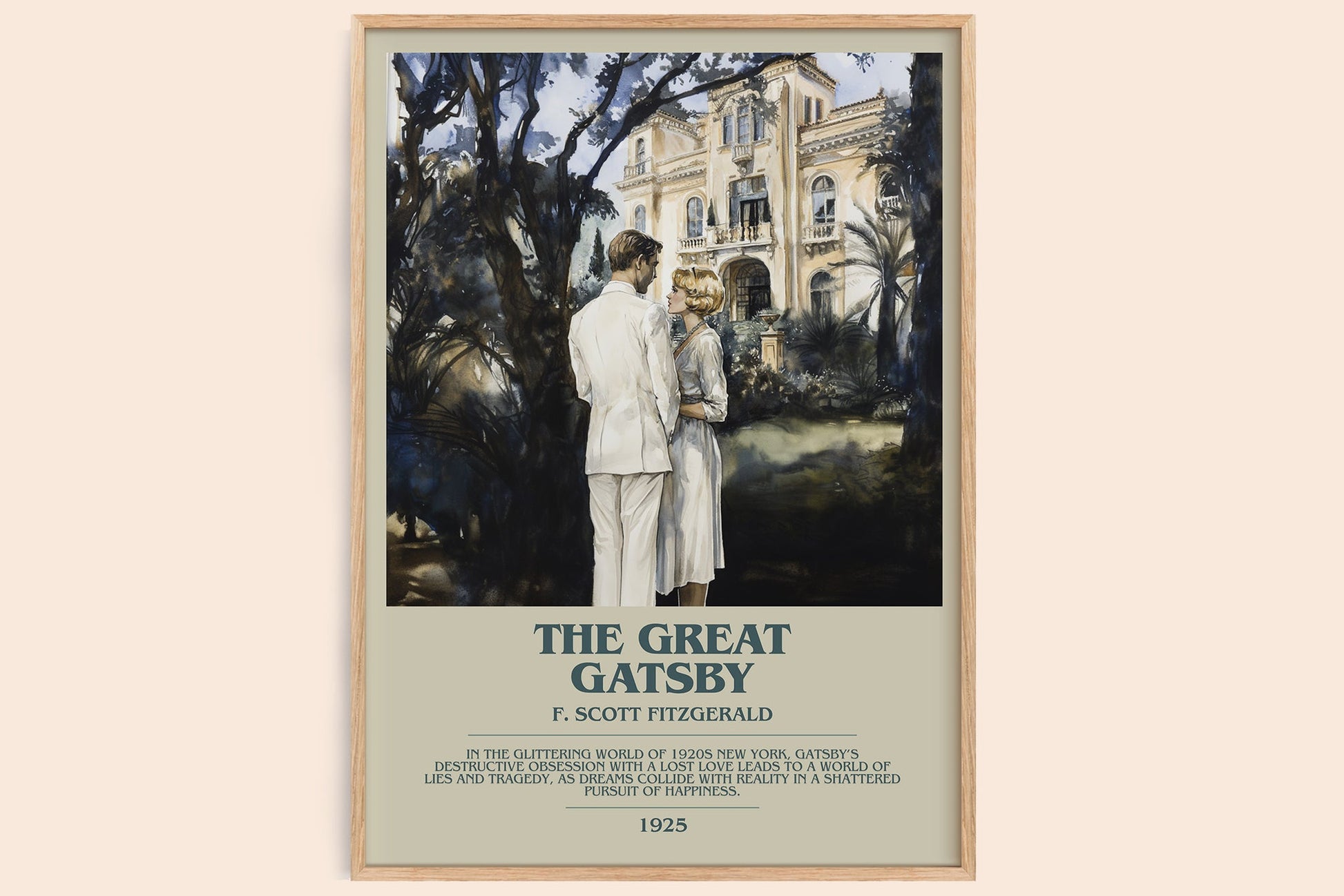 The Great Gatsby bookish book poster by F. Scott Fitzgerald – framed literary art print