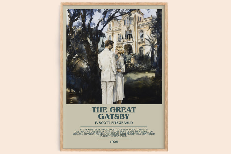 The Great Gatsby bookish book poster by F. Scott Fitzgerald – framed literary art print