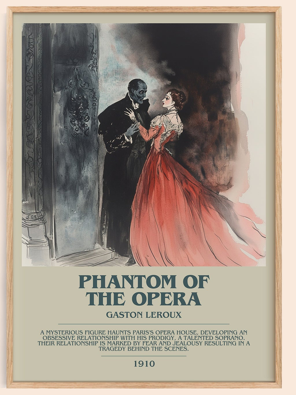The Phantom of the Opera bookish book poster by Gaston Leroux – framed literary art print