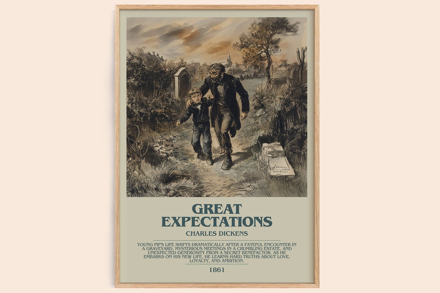 Great Expectations bookish book poster by Charles Dickens – framed literary art print