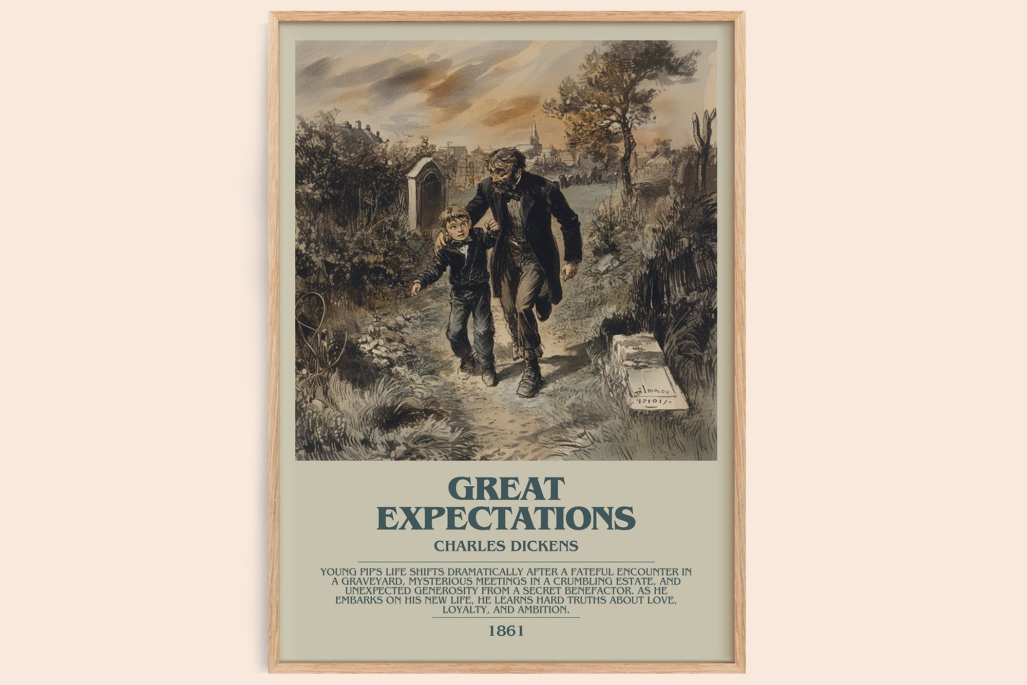 Great Expectations bookish book poster by Charles Dickens – framed literary art print