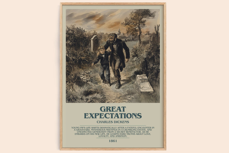 Great Expectations bookish book poster by Charles Dickens – framed literary art print