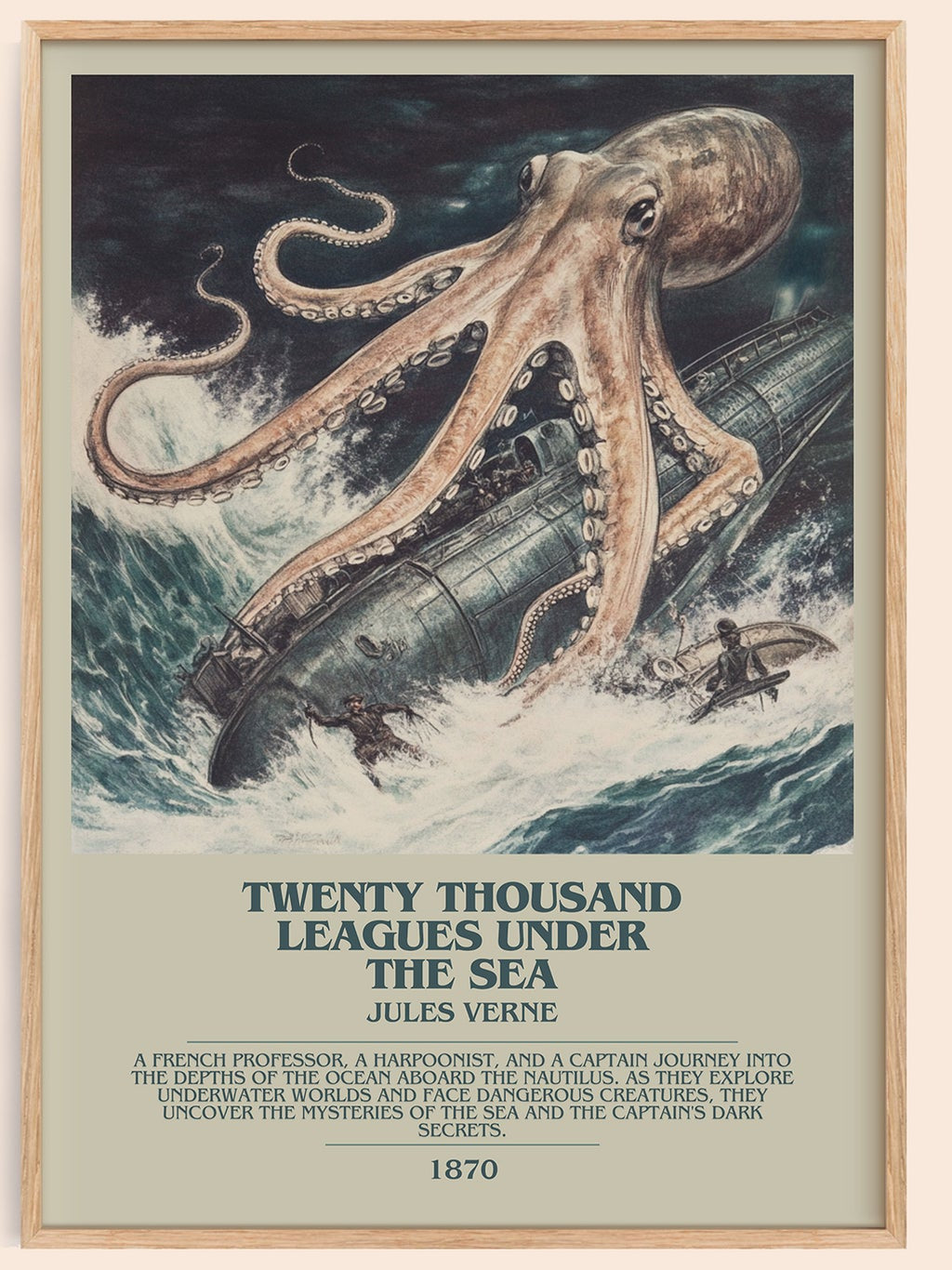 Twenty Thousand Leagues Under the Sea bookish book poster by Jules Verne – framed literary art print