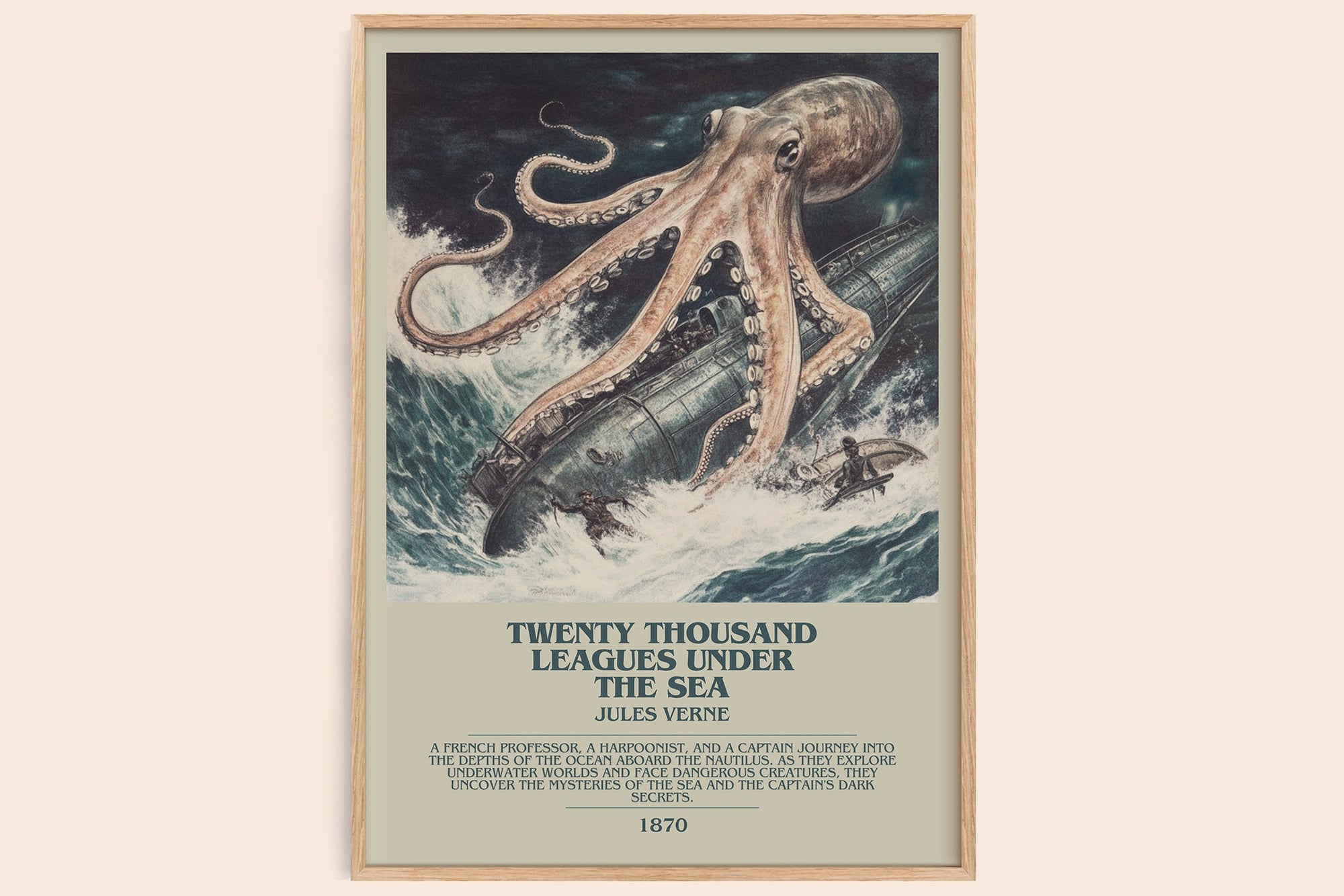 Twenty Thousand Leagues Under the Sea bookish book poster by Jules Verne – framed literary art print