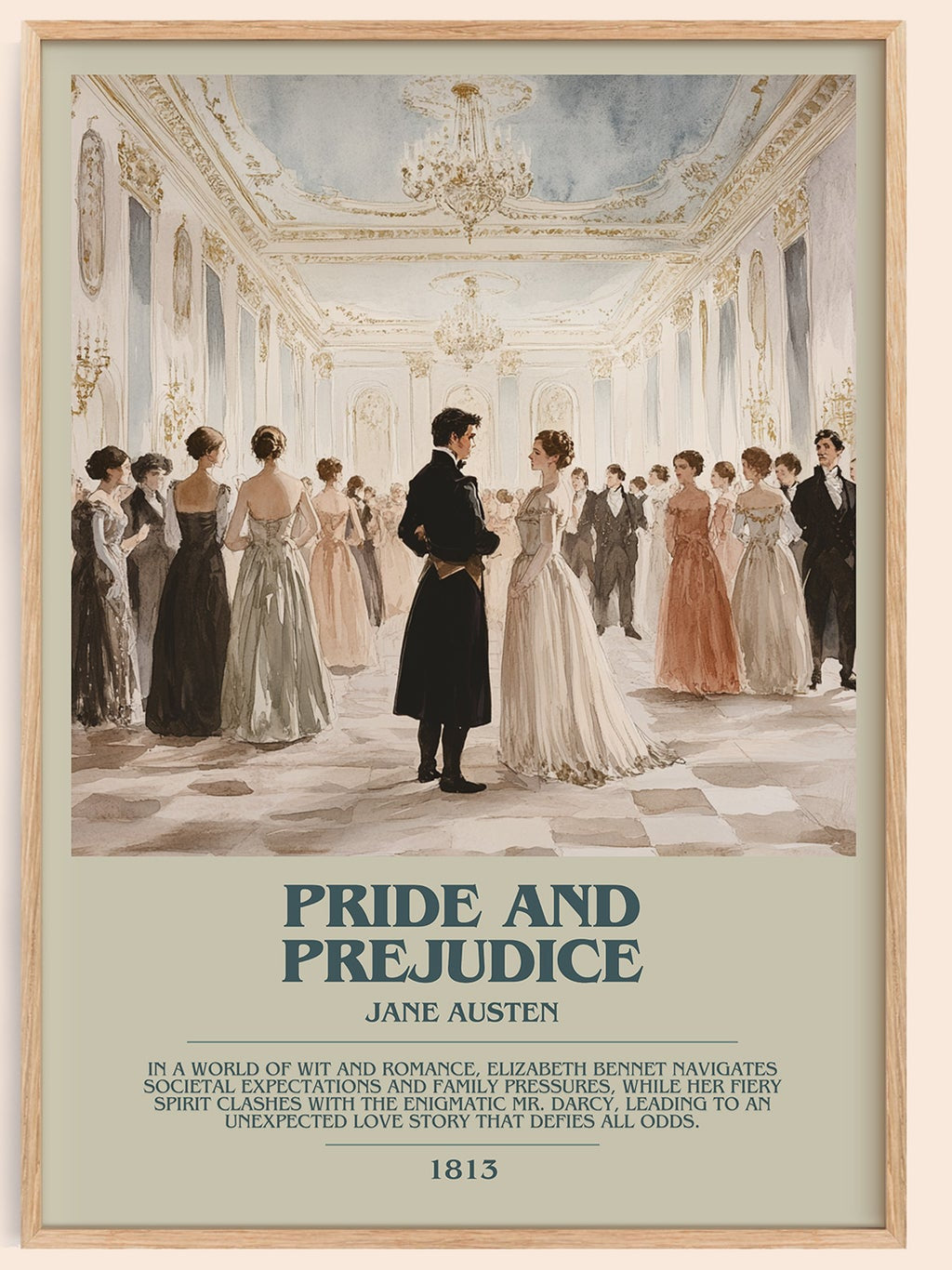 Pride and Prejudice bookish book poster by Jane Austen – framed literary art print