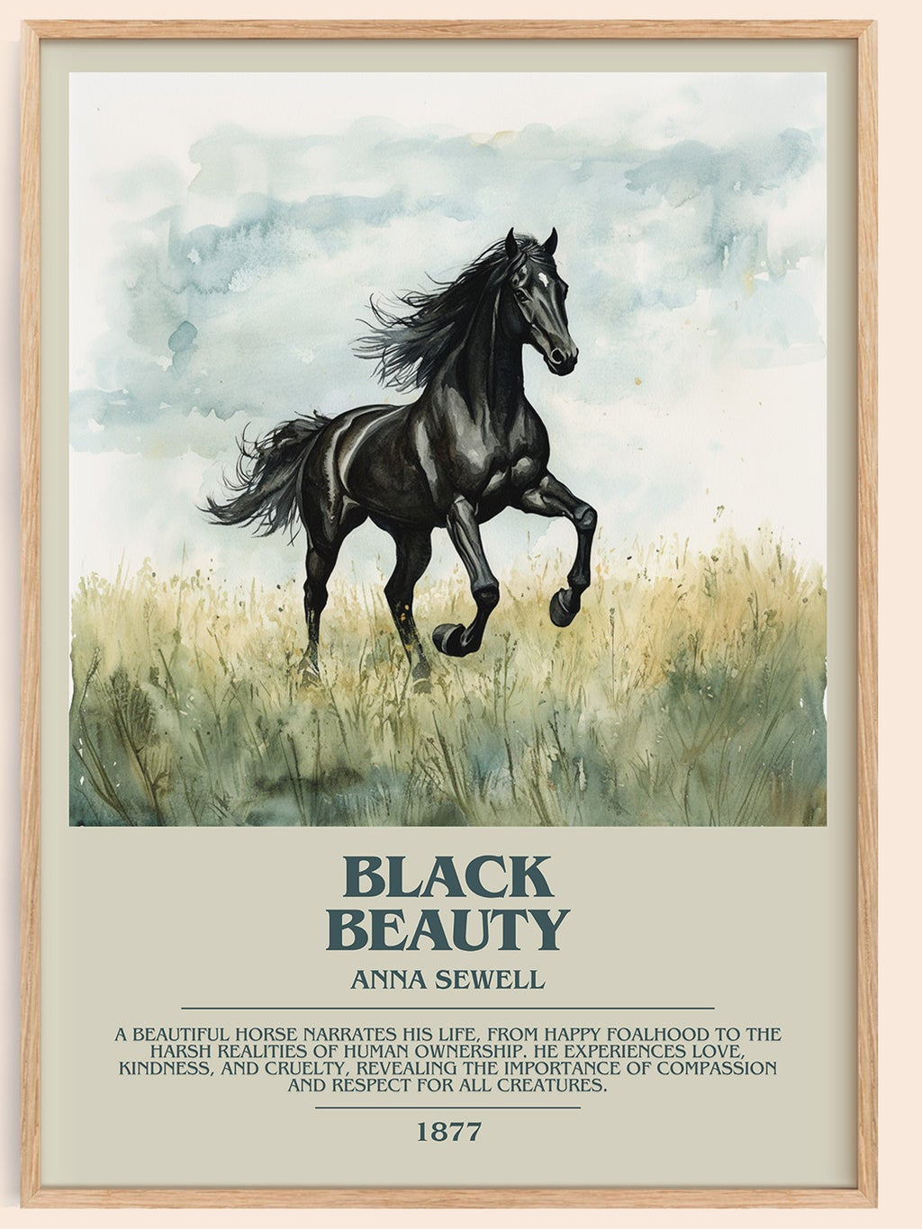 Black Beauty bookish book poster by Anna Sewell – framed literary art print