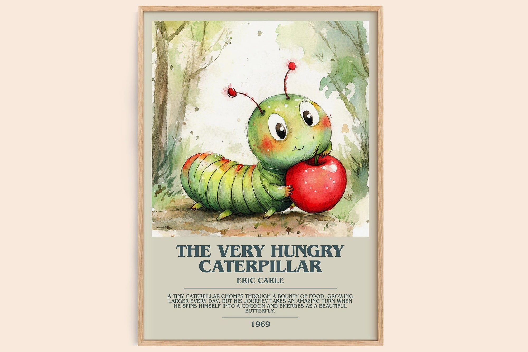 The Very Hungry Caterpillar bookish book poster by Eric Carle – framed literary art print