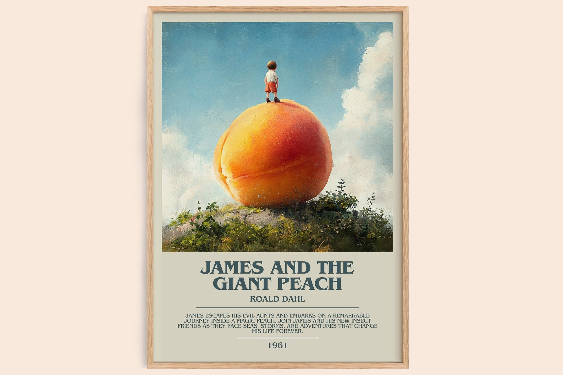 James and the Giant Peach bookish book poster by Roald Dahl – framed literary art print