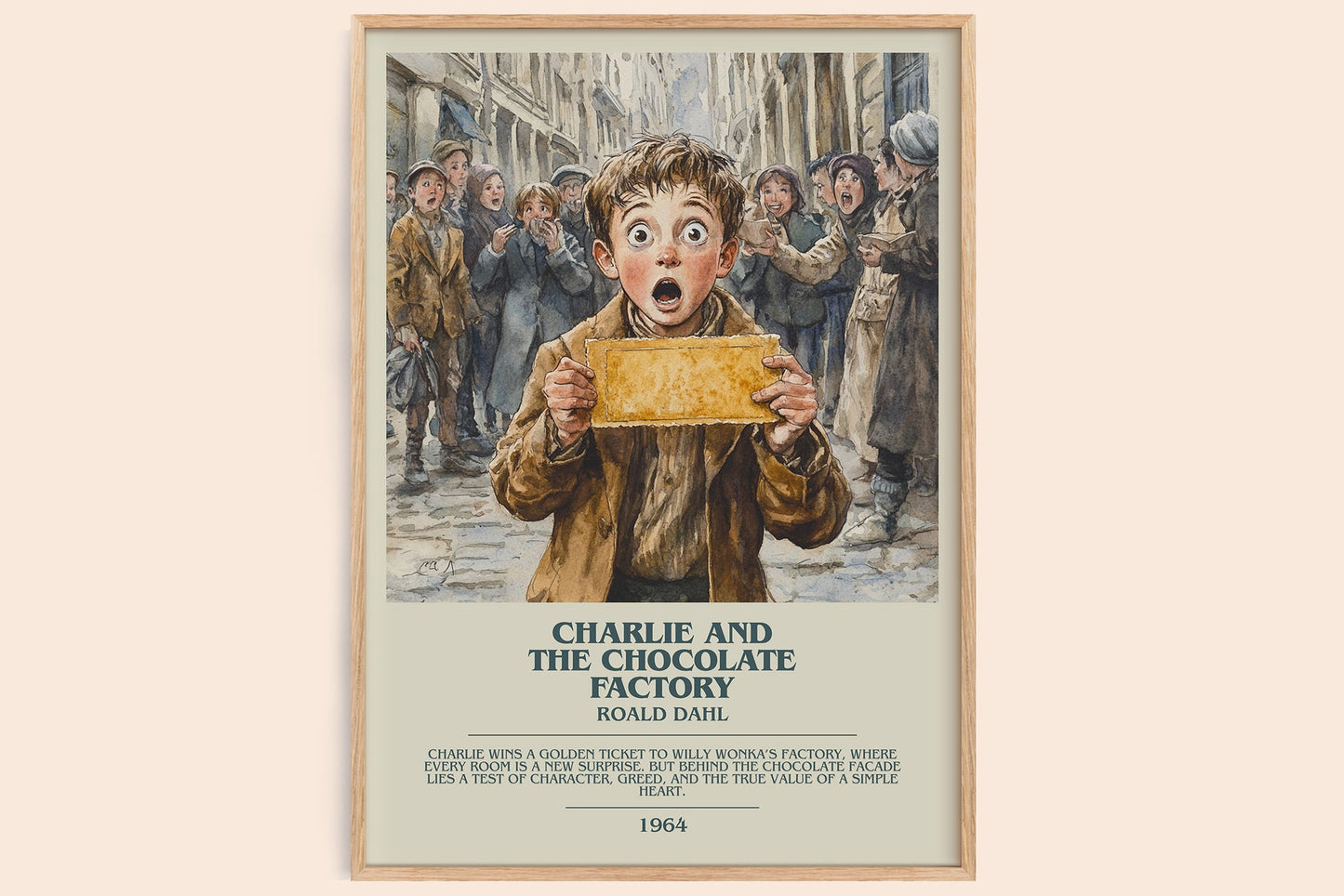 Charlie and the Chocolate Factory bookish book poster by Roald Dahl – framed literary art print