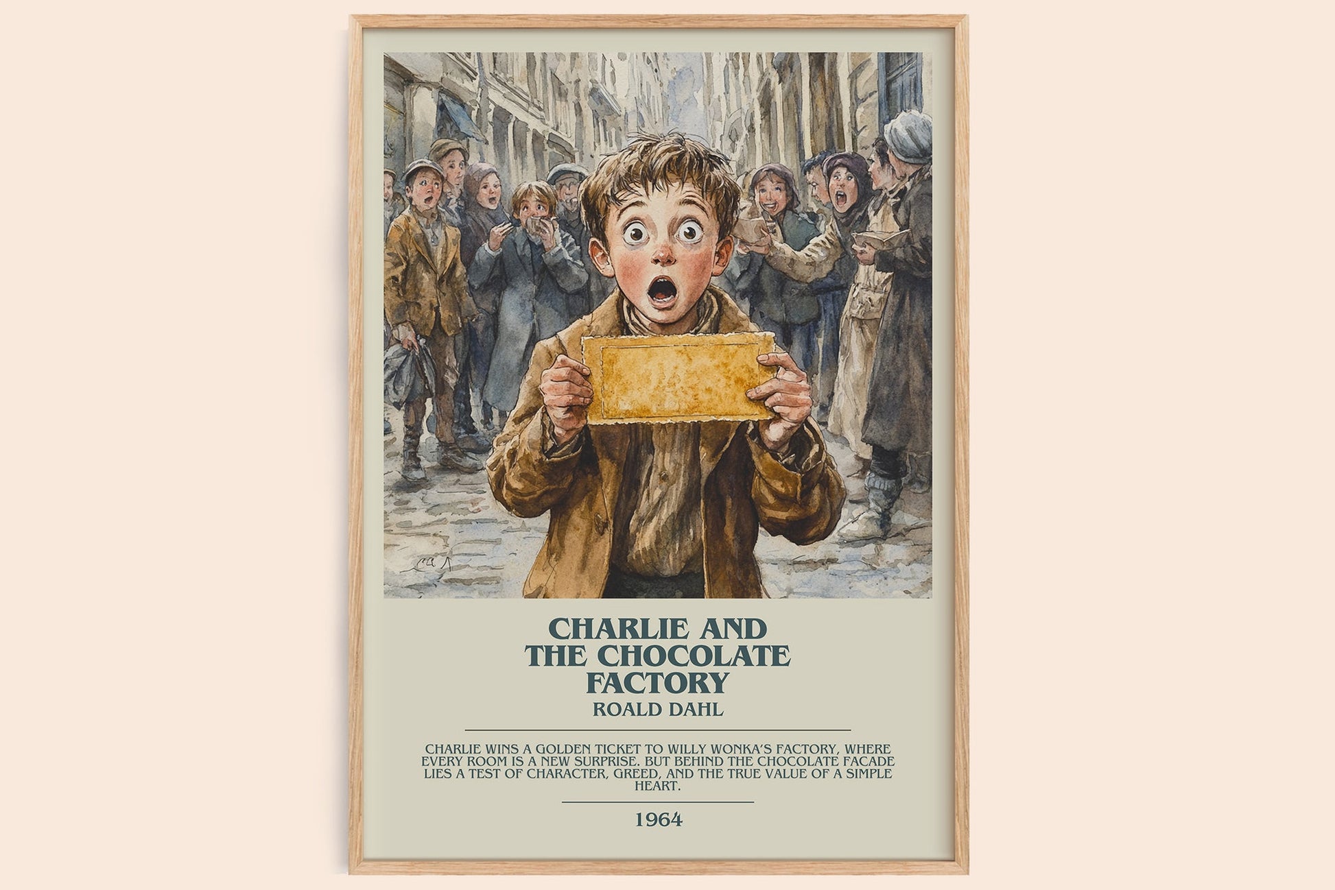 Charlie and the Chocolate Factory bookish book poster by Roald Dahl – framed literary art print