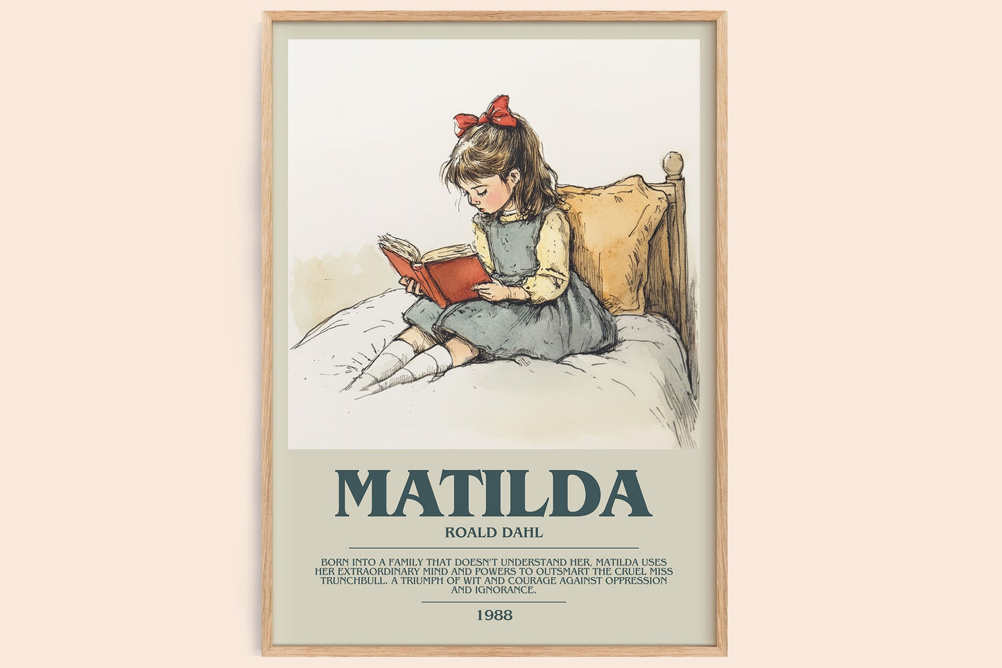 Matilda bookish book poster by Roald Dahl – framed literary art print
