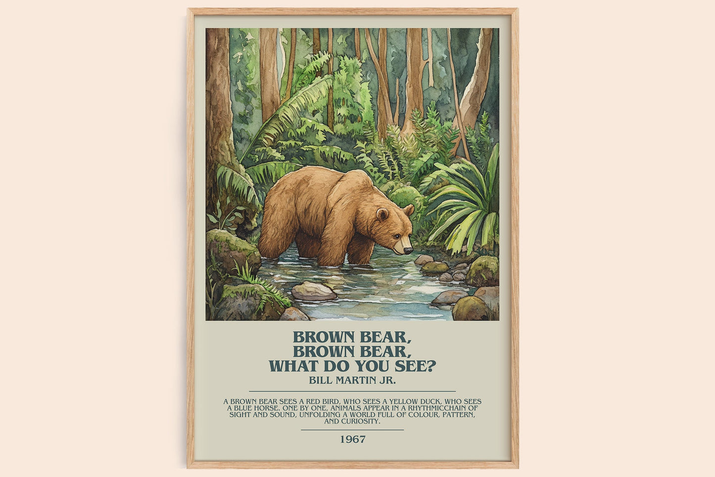 Brown Bear, Brown Bear, What Do You See? bookish book poster by Bill Martin, Jr. – framed literary art print