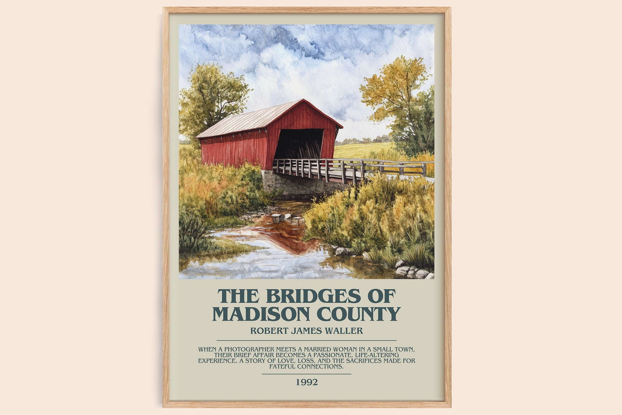 The Bridges of Madison County bookish book poster by Robert James Waller – framed literary art print