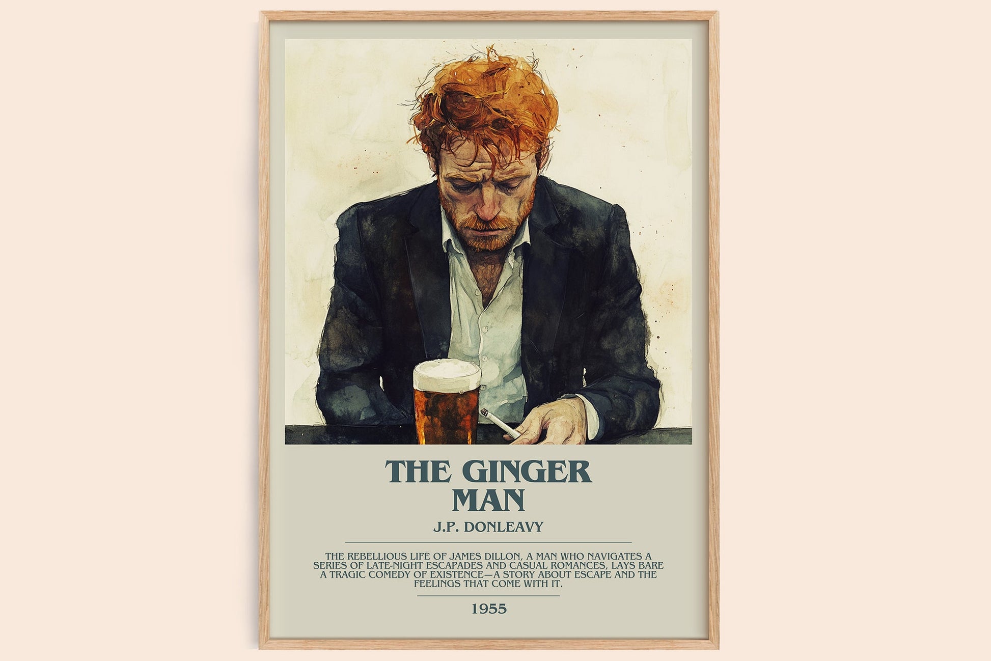 The Ginger Man bookish book poster by J.P. Donleavy – framed literary art print