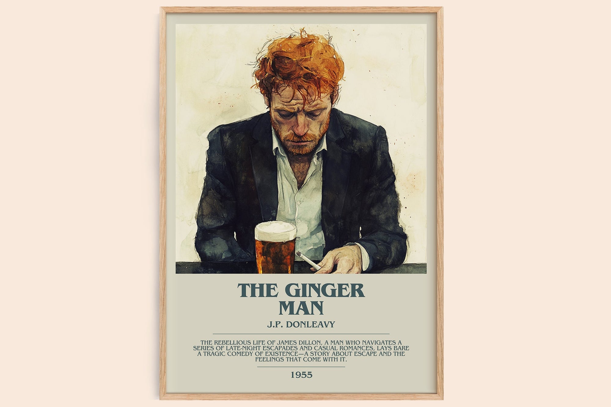 The Ginger Man bookish book poster by J.P. Donleavy – framed literary art print
