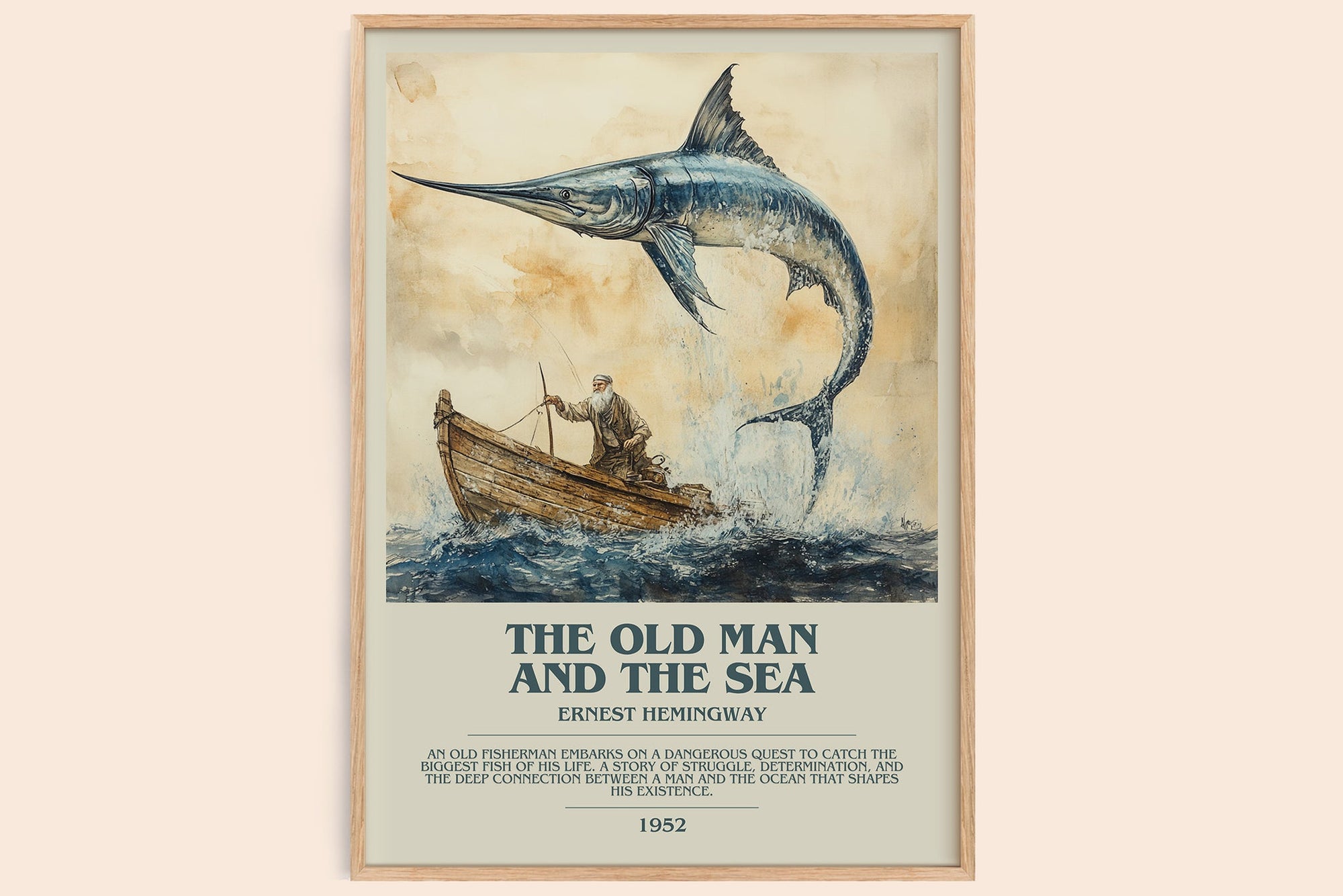 The Old Man and the Sea bookish book poster by Ernest Hemingway – framed literary art print