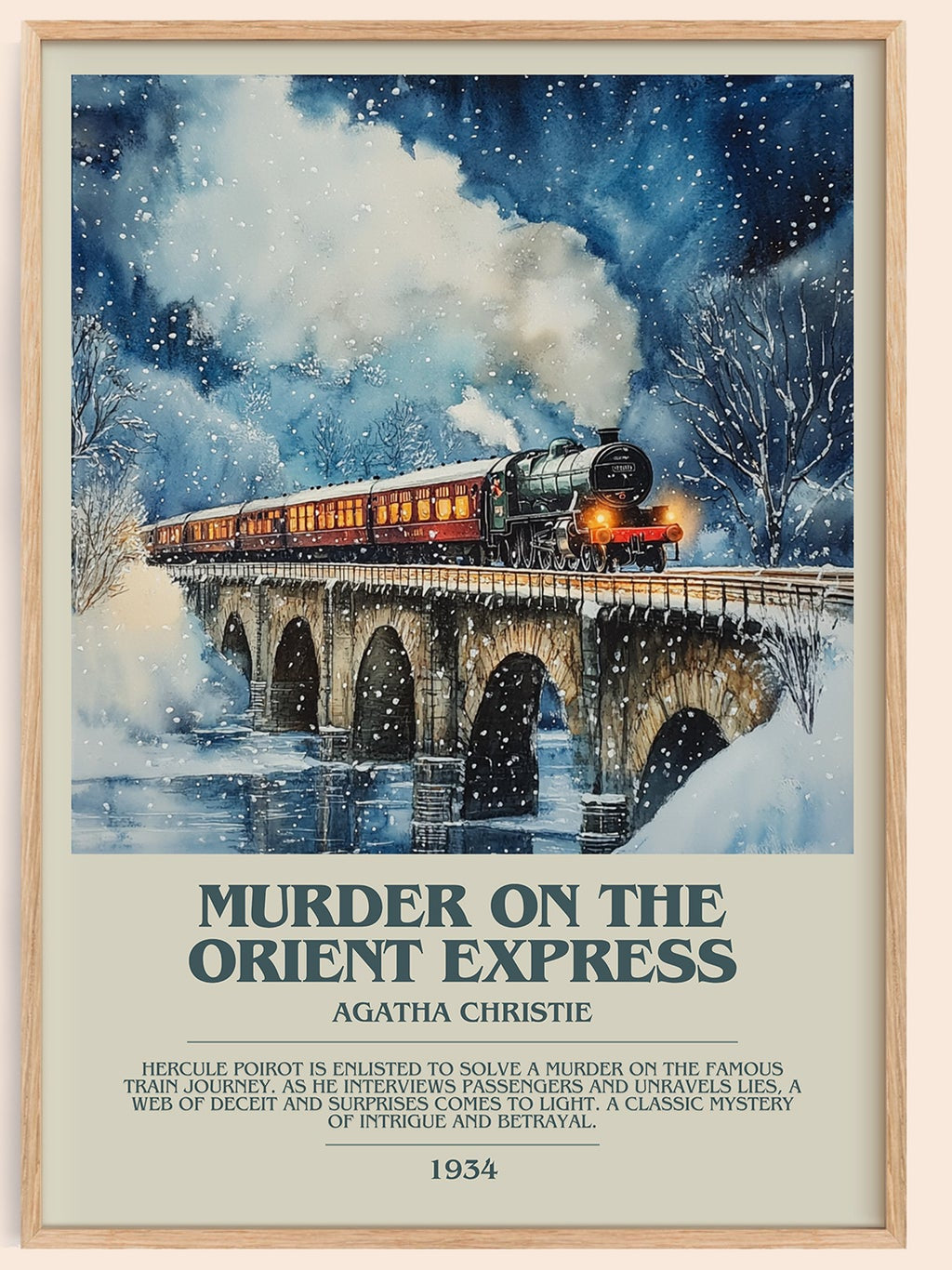 Murder On The Orient Express bookish book poster by Agatha Christie – framed literary art print