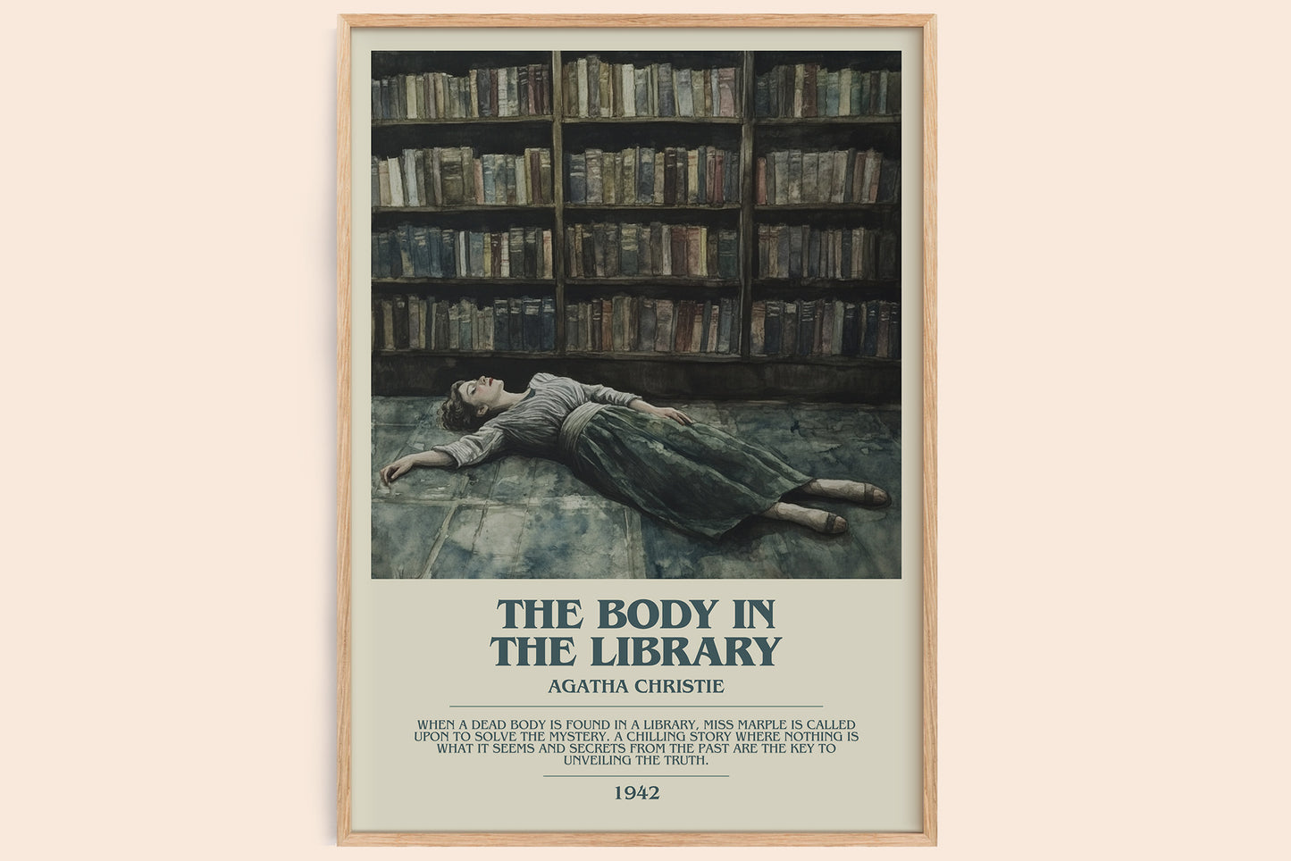 The Body in the Library bookish book poster by Agatha Christie – framed literary art print