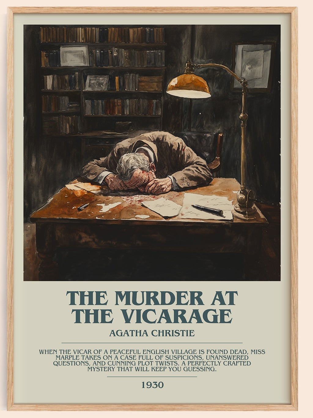 The Murder at the Vicarage bookish book poster by Agatha Christie – framed literary art print