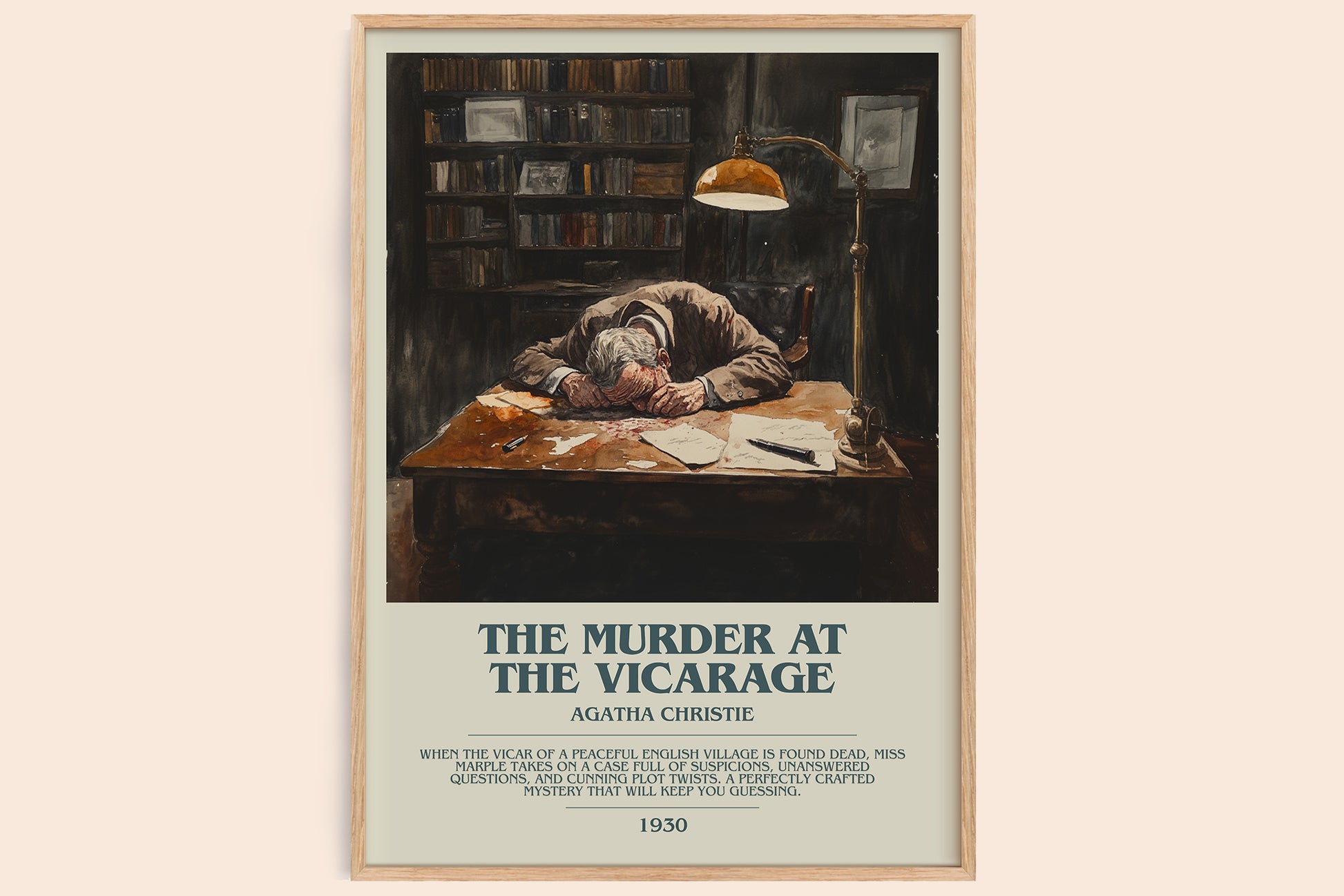 The Murder at the Vicarage bookish book poster by Agatha Christie – framed literary art print