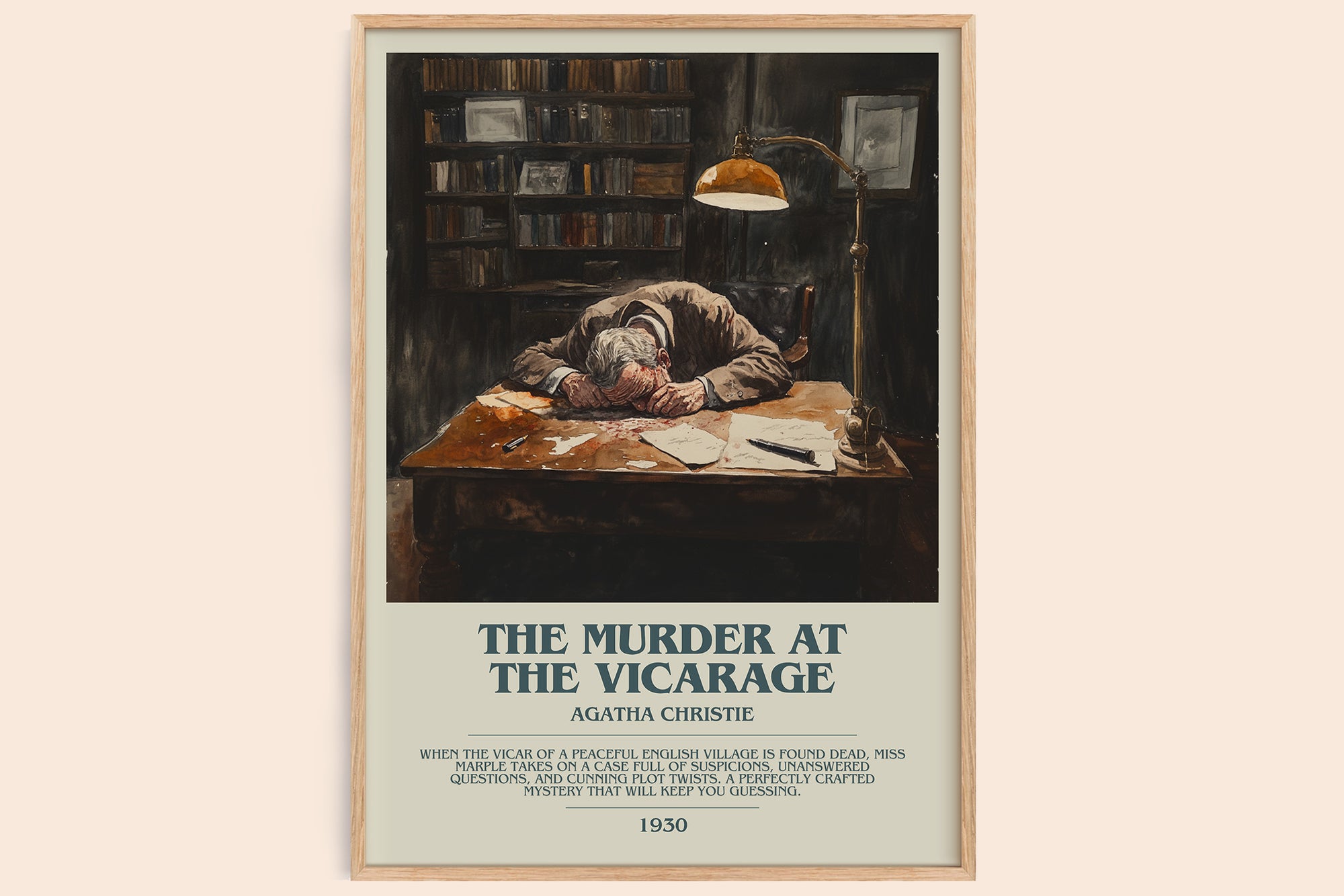 The Murder at the Vicarage bookish book poster by Agatha Christie – framed literary art print