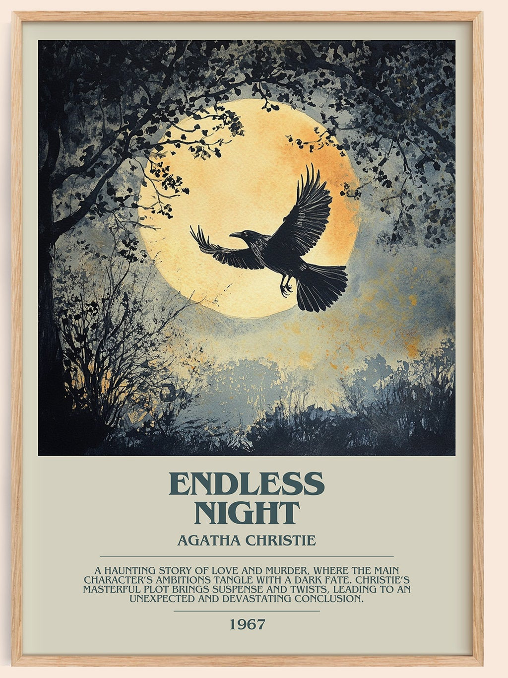 Endless Night bookish book poster by Agatha Christie – framed literary art print