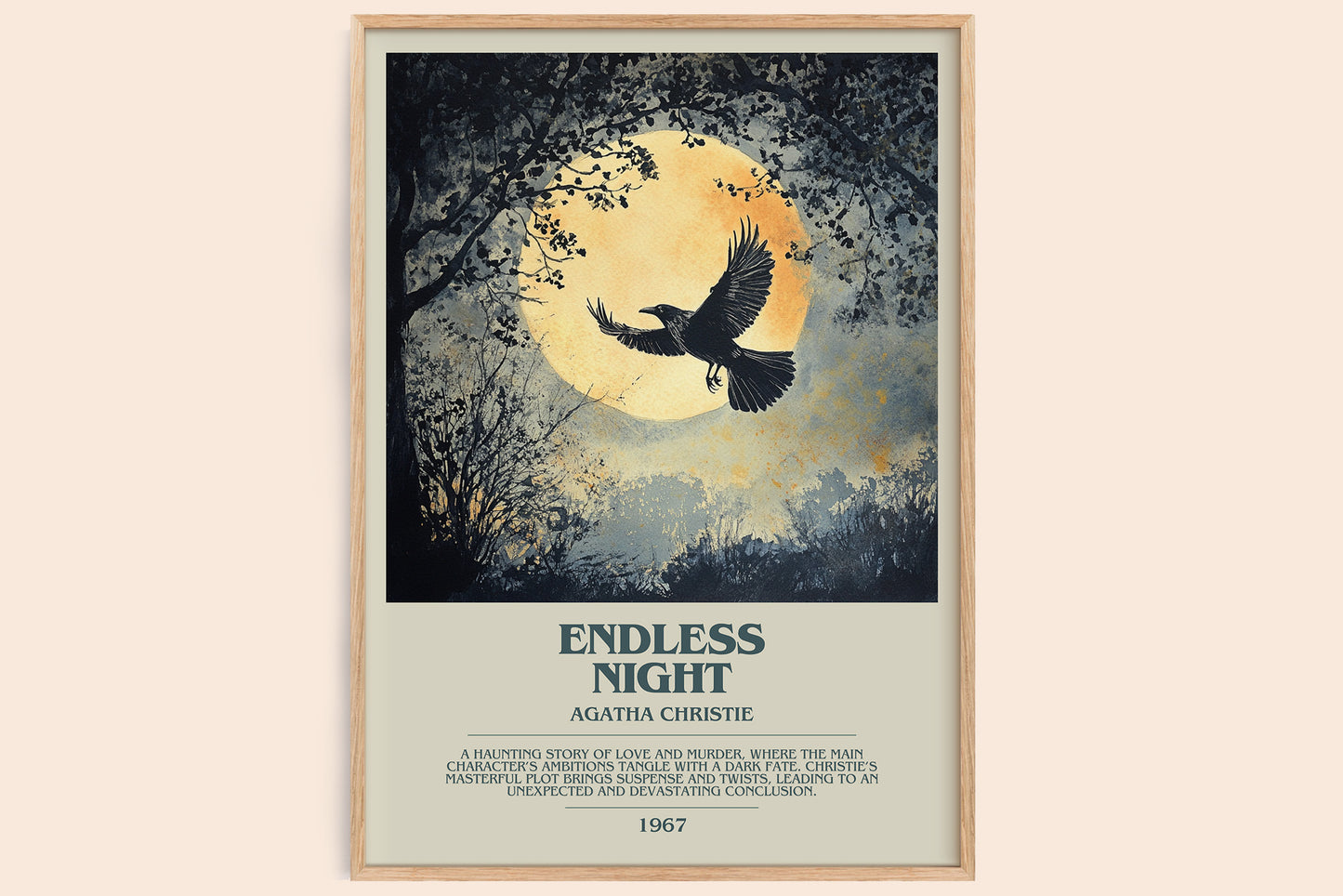 Endless Night bookish book poster by Agatha Christie – framed literary art print