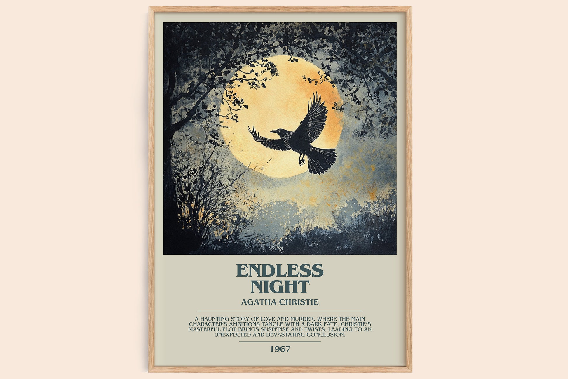 Endless Night bookish book poster by Agatha Christie – framed literary art print