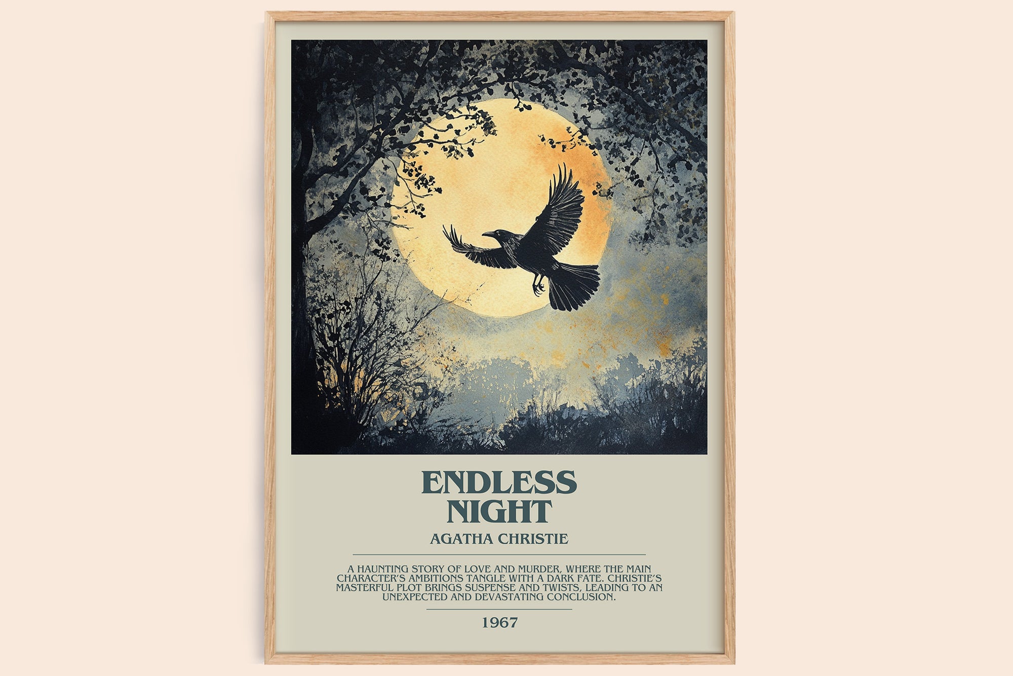 Endless Night bookish book poster by Agatha Christie – framed literary art print