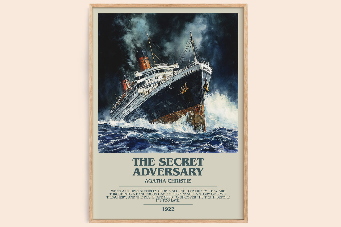 The Secret Adversary bookish book poster by Agatha Christie – framed literary art print