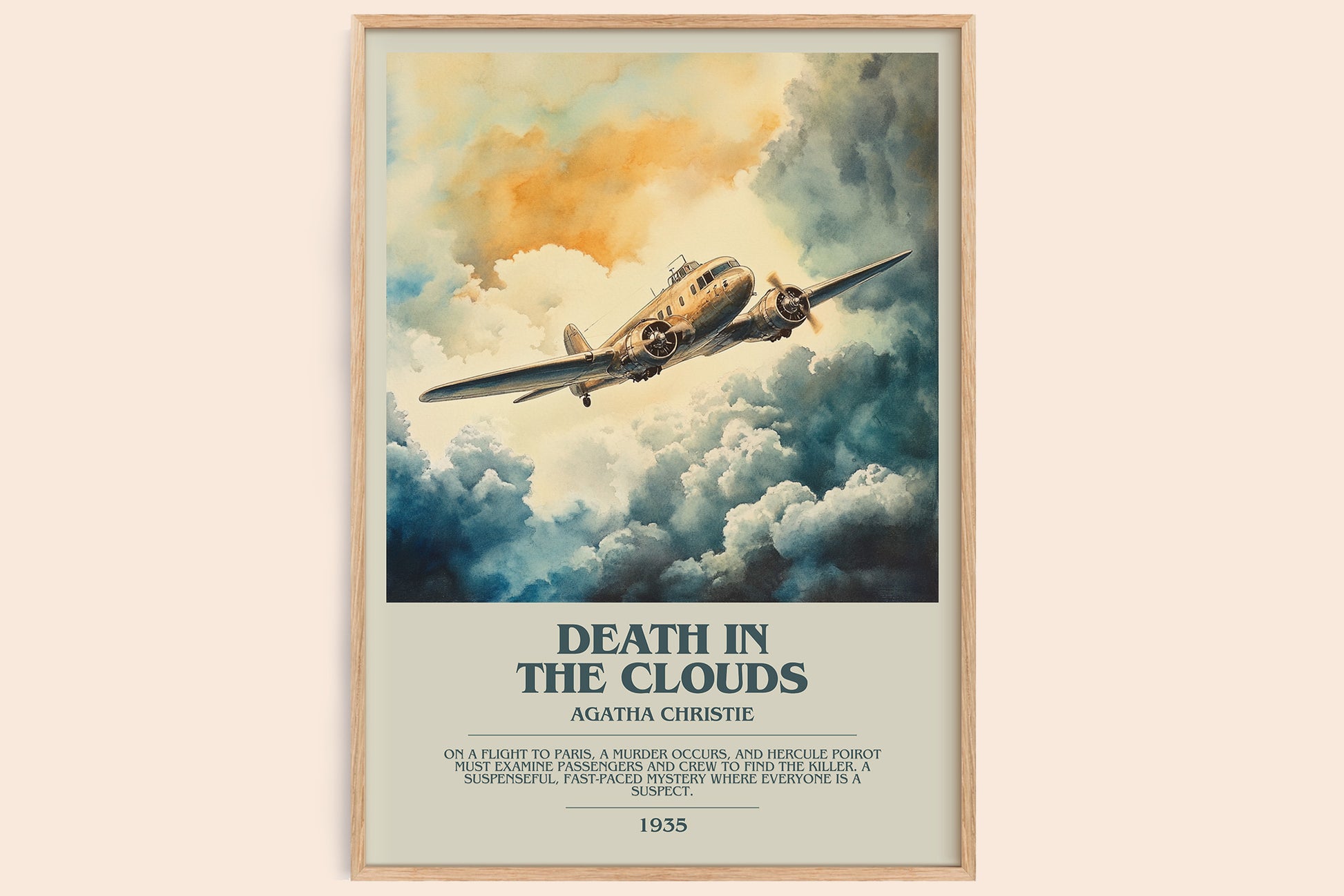 Death in the Clouds bookish book poster by Agatha Christie – framed literary art print