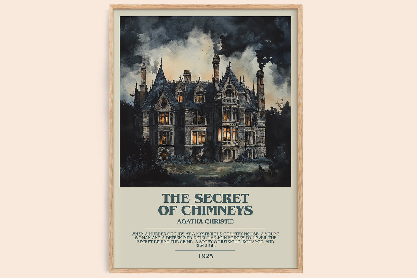 The Secret of Chimneys bookish book poster by Agatha Christie – framed literary art print