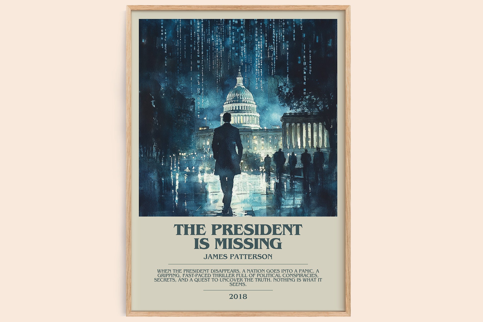 The President Is Missing bookish book poster by James Patterson – framed literary art print