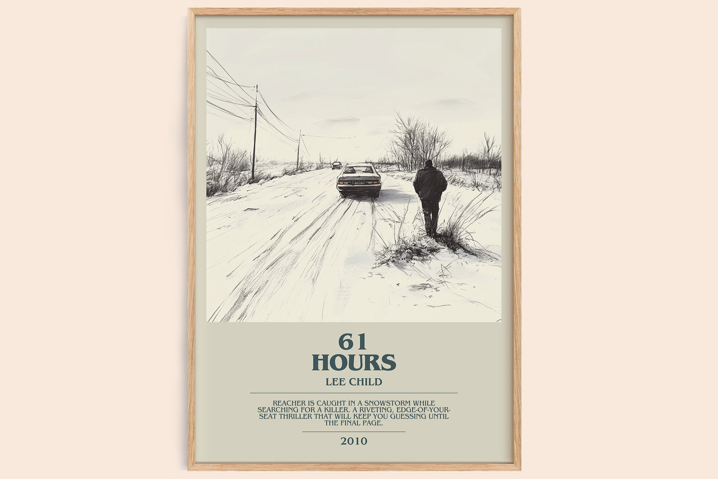 61 Hours bookish book poster by Lee Child – framed literary art print
