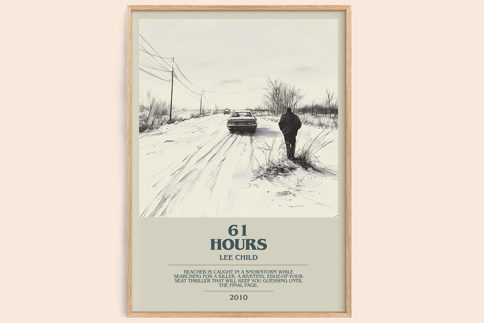 61 Hours bookish book poster by Lee Child – framed literary art print