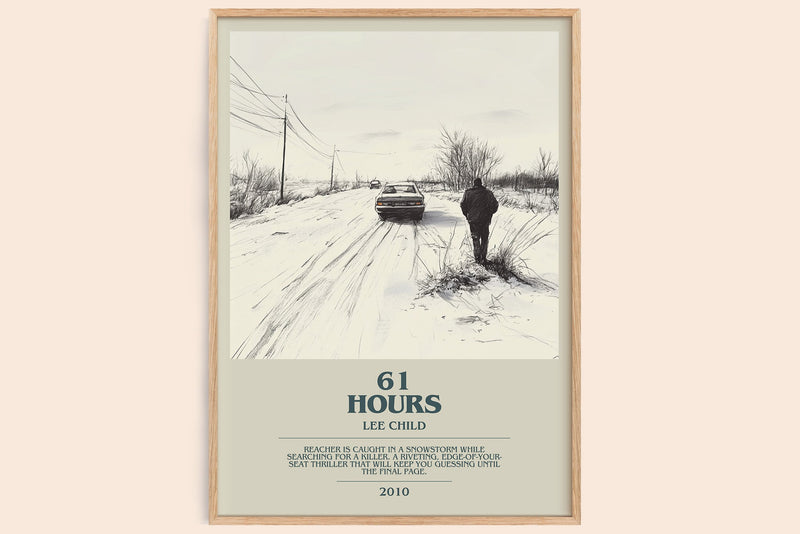 61 Hours bookish book poster by Lee Child – framed literary art print