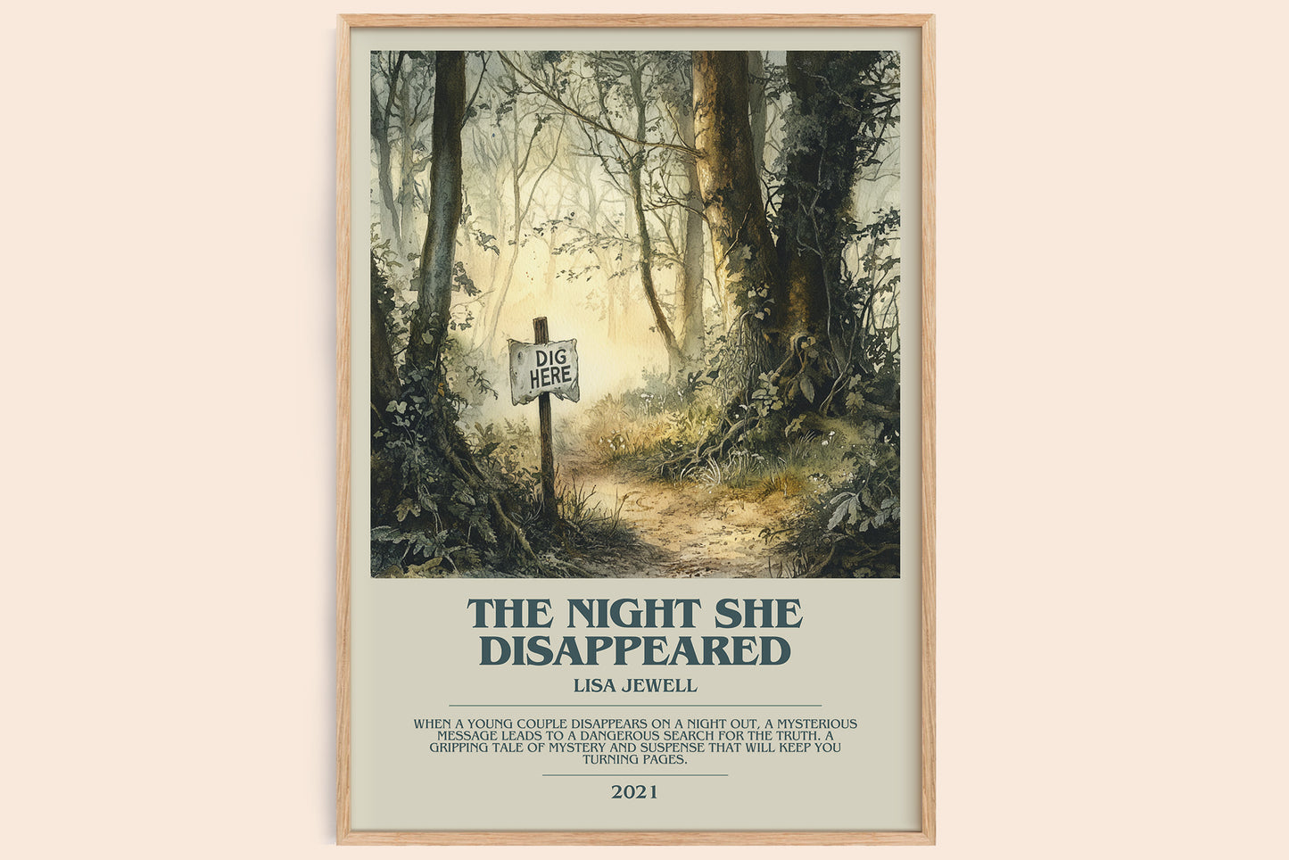 The Night She Disappeared bookish book poster by Lisa Jewell – framed literary art print