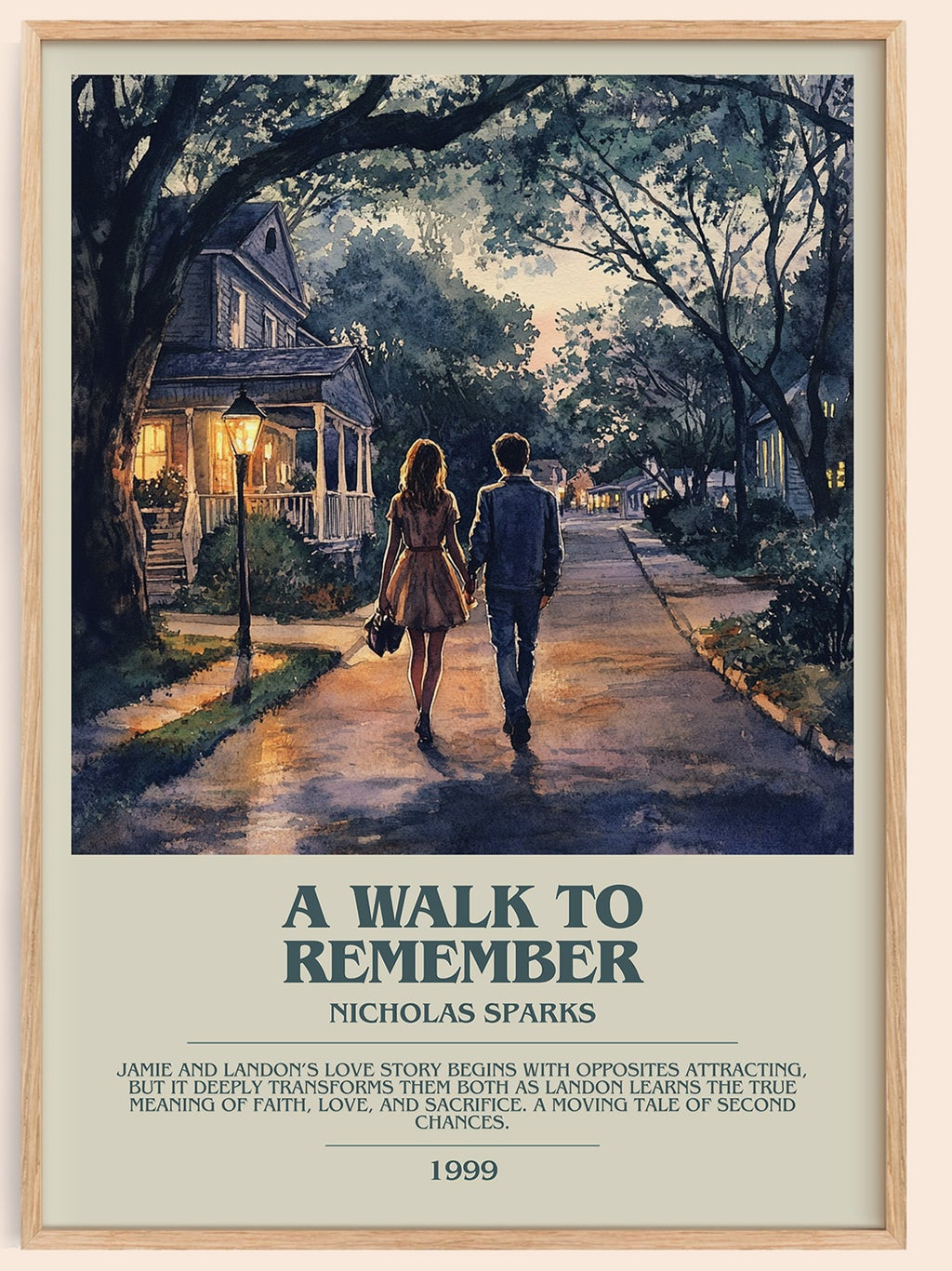 A Walk to Remember bookish book poster by Nicholas Sparks – framed literary art print